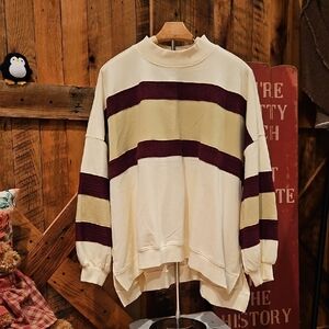 186 Oli & Hali Cream and Burgundy Crewneck Top